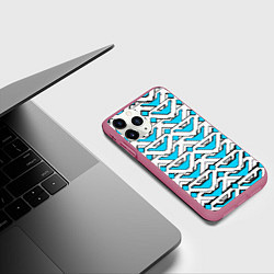 Чехол iPhone 11 Pro матовый Бело-синий узор, цвет: 3D-малиновый — фото 2