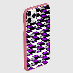 Чехол iPhone 11 Pro матовый Фиолетовые треугольники и квадраты на белом фоне, цвет: 3D-малиновый — фото 2