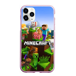 Чехол iPhone 11 Pro матовый Minecraft pixel world, цвет: 3D-розовый