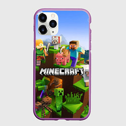 Чехол iPhone 11 Pro матовый Minecraft pixel world, цвет: 3D-фиолетовый