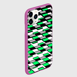 Чехол iPhone 11 Pro матовый Зелёные четырёхугольники на белом фоне, цвет: 3D-фиолетовый — фото 2