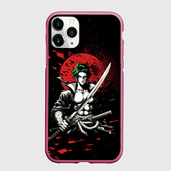 Чехол iPhone 11 Pro матовый Ван пис - Зоро самурай, цвет: 3D-малиновый