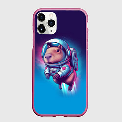 Чехол iPhone 11 Pro матовый Капибара бравый космонавт - нейросеть, цвет: 3D-малиновый
