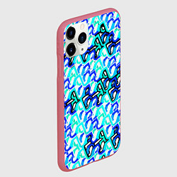 Чехол iPhone 11 Pro матовый Синий узор и бело-чёрная обводка, цвет: 3D-малиновый — фото 2