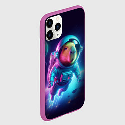 Чехол iPhone 11 Pro матовый Полёт капибары в космосе - неон, цвет: 3D-фиолетовый — фото 2