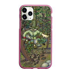 Чехол iPhone 11 Pro матовый Леший-озорник в лесу, цвет: 3D-малиновый