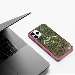 Чехол iPhone 11 Pro матовый Леший-озорник в лесу, цвет: 3D-малиновый — фото 2