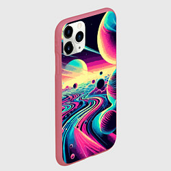 Чехол iPhone 11 Pro матовый Неоновый космос - нейросеть, цвет: 3D-малиновый — фото 2