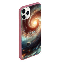Чехол iPhone 11 Pro матовый Далёкая неоновая галактика - нейросеть, цвет: 3D-малиновый — фото 2