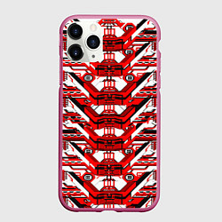 Чехол iPhone 11 Pro матовый Красно-белая техно броня, цвет: 3D-малиновый