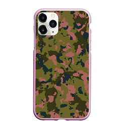 Чехол iPhone 11 Pro матовый Камуфляжный паттерн зеленый с розовыми пятнами