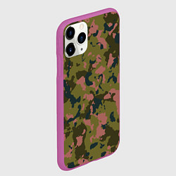 Чехол iPhone 11 Pro матовый Камуфляжный паттерн зеленый с розовыми пятнами, цвет: 3D-фиолетовый — фото 2