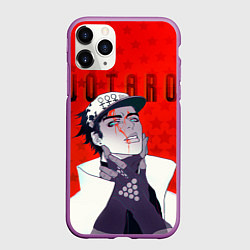 Чехол iPhone 11 Pro матовый Джотаро Куджо на фоне звездочек из ДжоДжо, цвет: 3D-фиолетовый