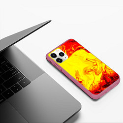 Чехол iPhone 11 Pro матовый Красные и желтые разводы, цвет: 3D-малиновый — фото 2