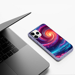 Чехол iPhone 11 Pro матовый Яркая неоновая галактика - нейросеть, цвет: 3D-светло-сиреневый — фото 2