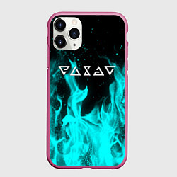 Чехол iPhone 11 Pro матовый Ведьмак лого в огне, цвет: 3D-малиновый