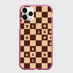 Чехол iPhone 11 Pro матовый Коричневая шахматная доска, цвет: 3D-малиновый