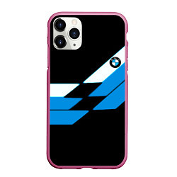 Чехол iPhone 11 Pro матовый BMW sport geometry blu, цвет: 3D-малиновый