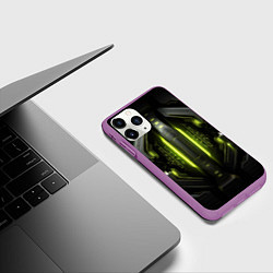 Чехол iPhone 11 Pro матовый Яркая зеленая неоновая киберброня, цвет: 3D-фиолетовый — фото 2