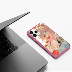 Чехол iPhone 11 Pro матовый Genshin Impact Яэ Miko smile kitsune, цвет: 3D-малиновый — фото 2