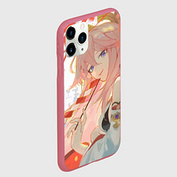 Чехол iPhone 11 Pro матовый Genshin Impact Яэ Miko smile kitsune, цвет: 3D-малиновый — фото 2