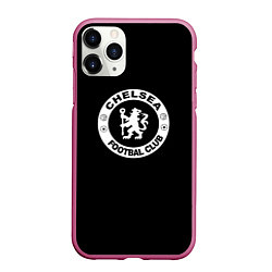 Чехол iPhone 11 Pro матовый Chelsea fc белое лого, цвет: 3D-малиновый