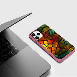 Чехол iPhone 11 Pro матовый Витражная стеклянная мозаика, цвет: 3D-малиновый — фото 2