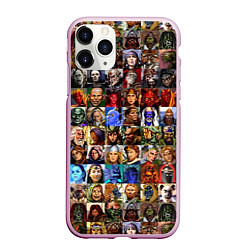 Чехол iPhone 11 Pro матовый Портреты всех героев, цвет: 3D-розовый