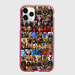 Чехол iPhone 11 Pro матовый Портреты всех героев, цвет: 3D-малиновый