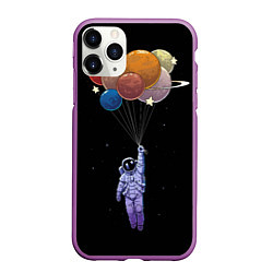 Чехол iPhone 11 Pro матовый Космонавт с воздушными шарами, цвет: 3D-фиолетовый