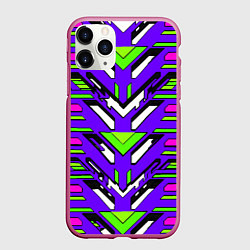 Чехол iPhone 11 Pro матовый Техно броня фиолетово-зелёная, цвет: 3D-малиновый