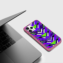 Чехол iPhone 11 Pro матовый Техно броня фиолетово-зелёная, цвет: 3D-малиновый — фото 2