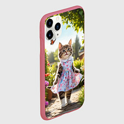 Чехол iPhone 11 Pro матовый Кошка в летнем платье в саду, цвет: 3D-малиновый — фото 2