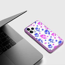 Чехол iPhone 11 Pro матовый Цветочный узор из роз - паттерн, цвет: 3D-фиолетовый — фото 2