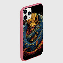 Чехол iPhone 11 Pro матовый Желто-синий дракон муай-тай, цвет: 3D-малиновый — фото 2