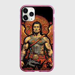 Чехол iPhone 11 Pro матовый Муай тай боец с крыльями за спиной, цвет: 3D-малиновый