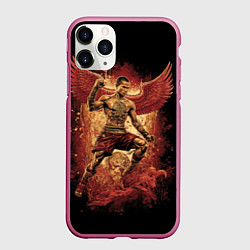 Чехол iPhone 11 Pro матовый Муай-Тай боец с крыльями сзади, цвет: 3D-малиновый