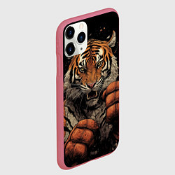 Чехол iPhone 11 Pro матовый Муай-Тай тигр в стойке боевые искусства, цвет: 3D-малиновый — фото 2