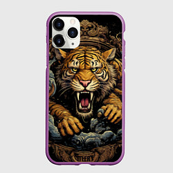 Чехол iPhone 11 Pro матовый Тигр в стойке тайский бокс, цвет: 3D-фиолетовый