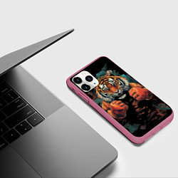 Чехол iPhone 11 Pro матовый Тигр в стойке тайский бокс, цвет: 3D-малиновый — фото 2