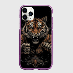 Чехол iPhone 11 Pro матовый Муай-Тай боевой тигр в перчатках, цвет: 3D-фиолетовый