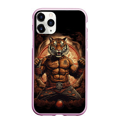 Чехол iPhone 11 Pro матовый Муай - Тай боевой тигр в перчатках, цвет: 3D-розовый