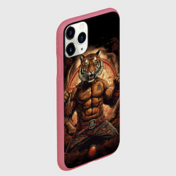 Чехол iPhone 11 Pro матовый Муай - Тай боевой тигр в перчатках, цвет: 3D-малиновый — фото 2