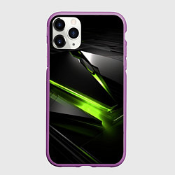 Чехол iPhone 11 Pro матовый Зеленая абстрактная конструкция в стиле nvidia, цвет: 3D-фиолетовый