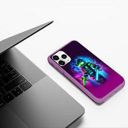 Чехол iPhone 11 Pro матовый Cyberpunk and Minecraft - collaboration ai art, цвет: 3D-фиолетовый — фото 2