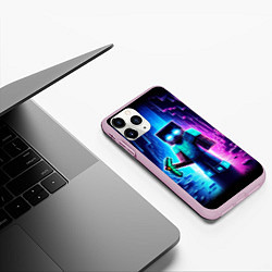 Чехол iPhone 11 Pro матовый Minecraft - neon character ai art, цвет: 3D-розовый — фото 2