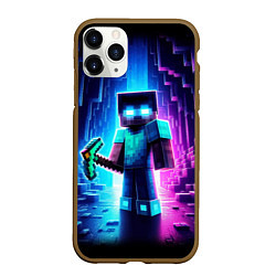 Чехол iPhone 11 Pro матовый Minecraft - neon character ai art