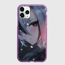 Чехол iPhone 11 Pro матовый Genshin Impact Арлекино bore, цвет: 3D-фиолетовый