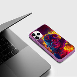 Чехол iPhone 11 Pro матовый Человек с пилой в брызгах краски, цвет: 3D-фиолетовый — фото 2