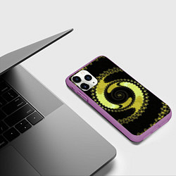 Чехол iPhone 11 Pro матовый Вращение фрактал, цвет: 3D-фиолетовый — фото 2